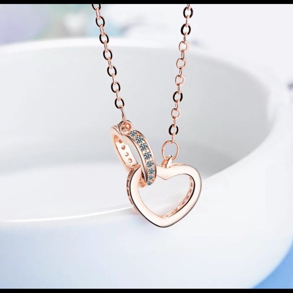 Jewelry - 925 Sterling Rose Gold Double Love Heart Necklace